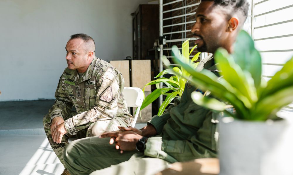 A bible study group discussing the challenges of being a soldier